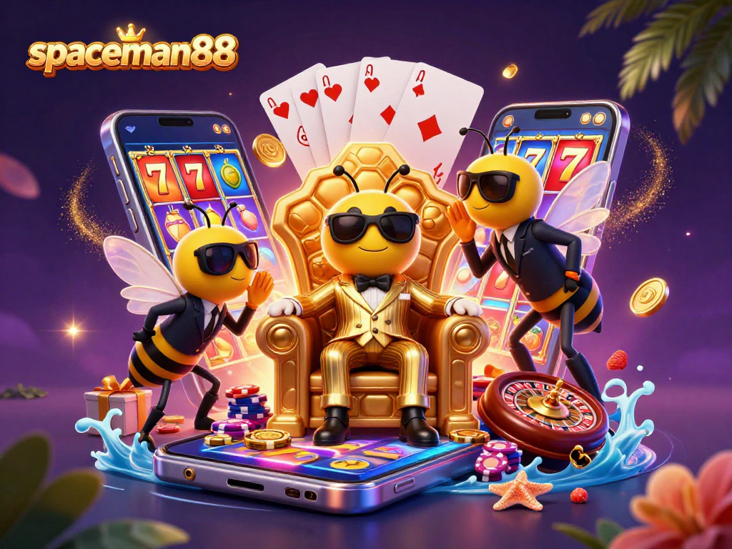 Experience exciting wins with spaceman88 in a vibrant casino scene featuring slots and games.