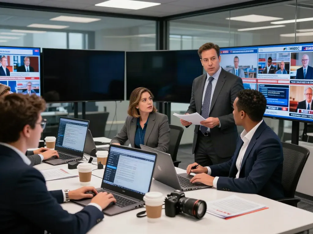 Team of journalists collaborating on current news, showcasing focus on Read more at MSNBC.com.