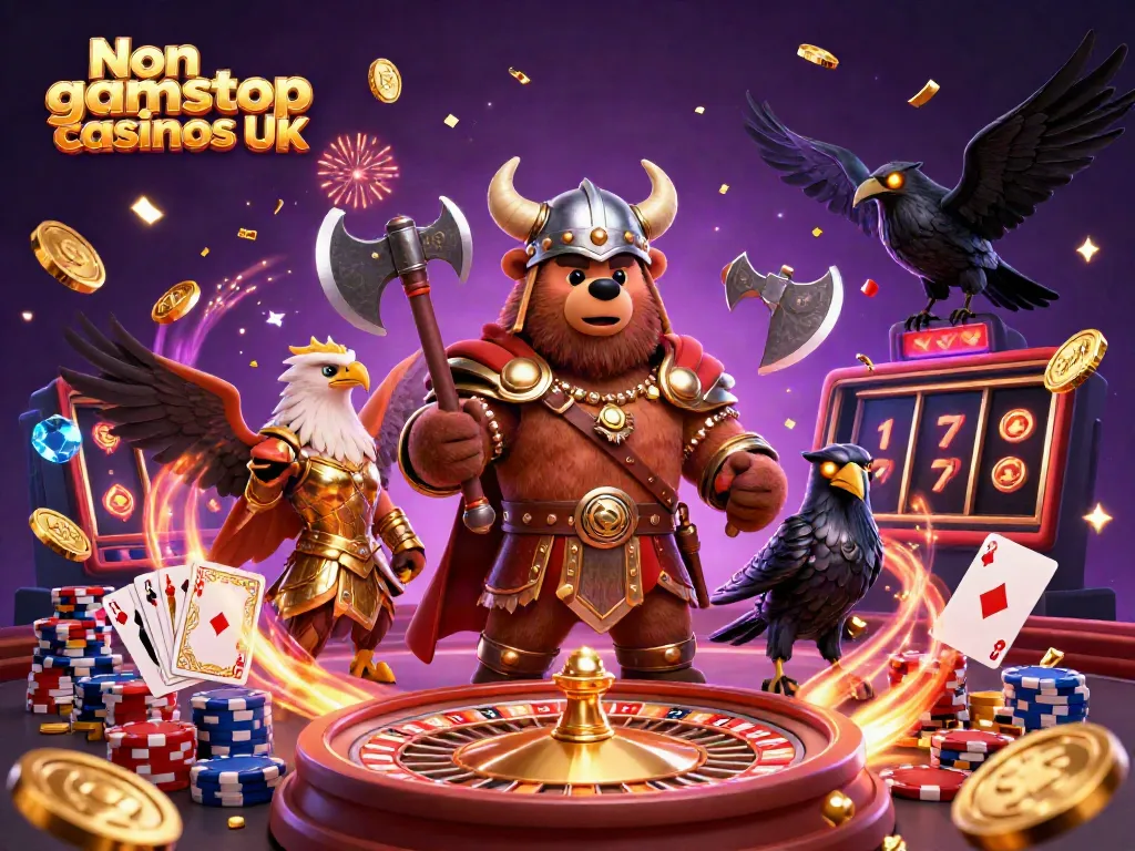 Engaging illustration showcasing the theme of Non gamstop casinos UK with bold casino elements and characters.