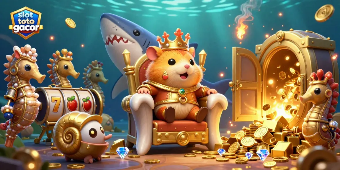 Experience thrilling gameplay with slot toto gacor, featuring a golden hamster king and treasure elements in a 3D casino scene.